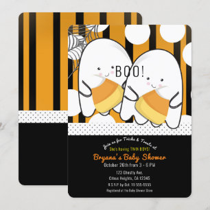 Invitation Baby shower d'Halloween Boo Cute Ghost Twin Boys