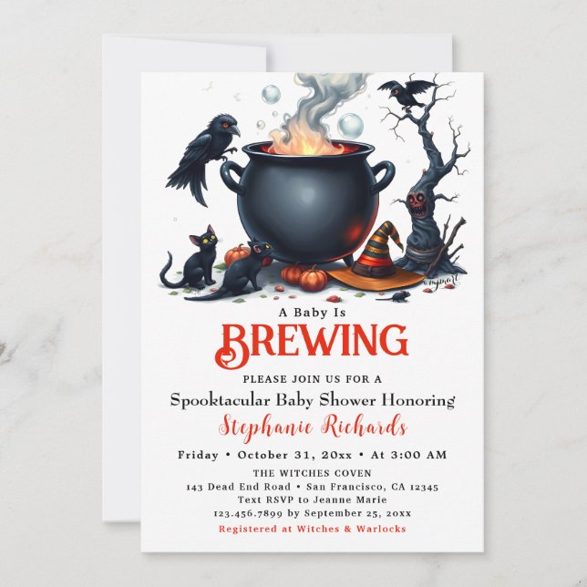 Invitation Baby shower d'Halloween Cauldron de sorcière brass (Devant)