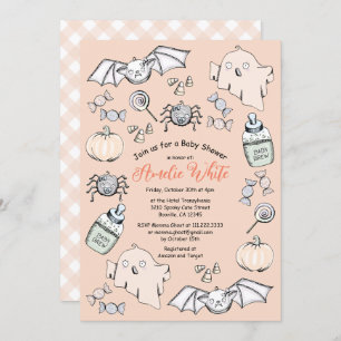 Invitation Baby shower d'Halloween, chauve-souris et araignée