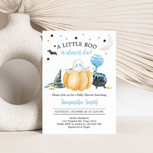 Invitation Baby shower d'Halloween Citrouille Blue Little Boo