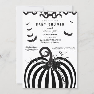 Invitation Baby shower d'Halloween Citrouille noir et blanc