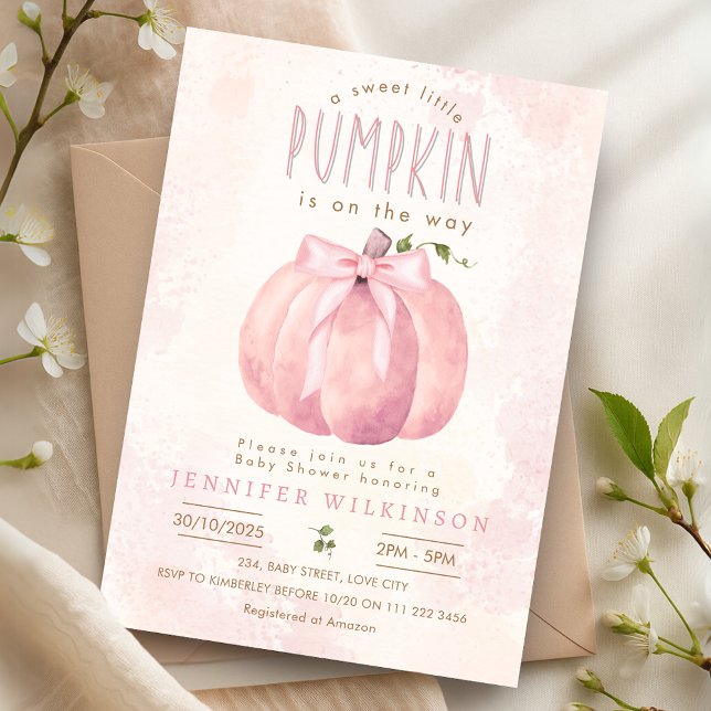 Invitation Baby shower d'Halloween Citrouille rose doux Bow (Pink Sweet Pumpkin Bow Halloween Baby Shower Invitation)