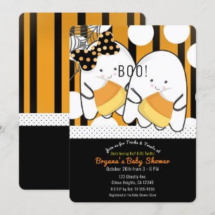Invitation Baby shower d'Halloween de Boo Ghost Girl Twins