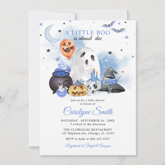 Invitation Baby shower d'Halloween de Little Boo (Devant)