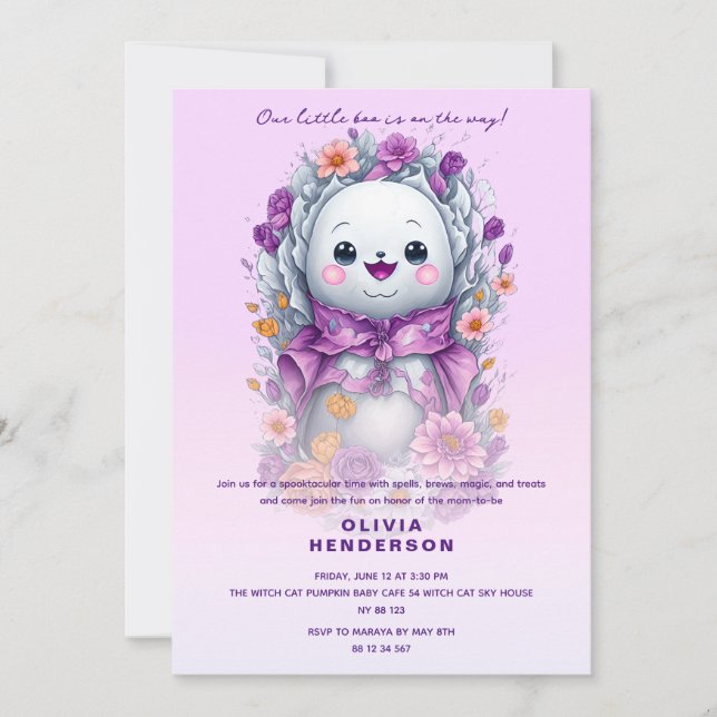 Invitation Baby shower d'Halloween de Little Boo (Devant)