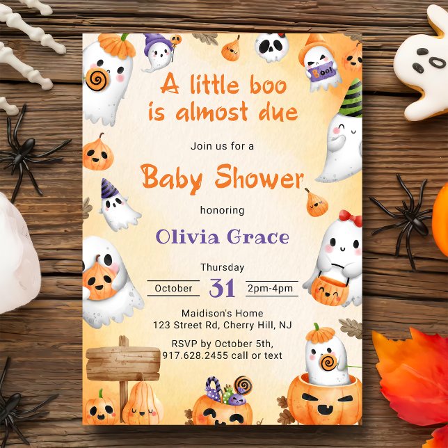 Invitation Baby shower d'Halloween de Little Boo Ghost Citrou (Créateur téléchargé)