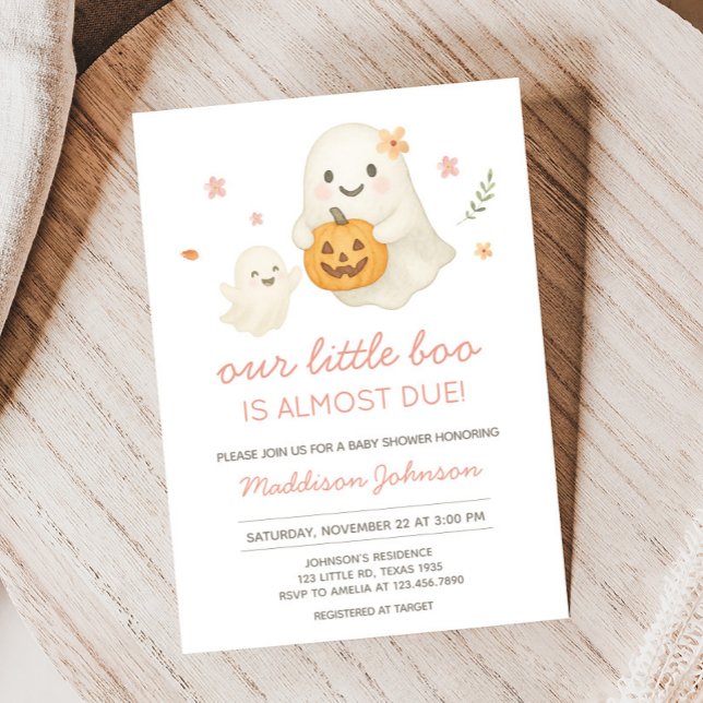 Invitation Baby shower d'Halloween de Little Boo rose (Pink Halloween Little Boo Baby Shower Invitation)