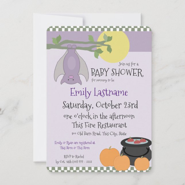 Invitation Baby shower d'Halloween de petite chauve-souris (Devant)