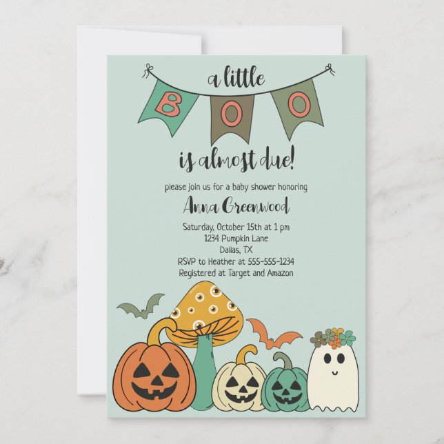 Invitation Baby shower d'Halloween des années 70 rétro Little (Devant)