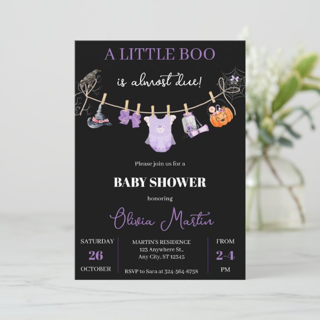 Invitation Baby shower d'Halloween éffrayant pour fille (Debout devant)