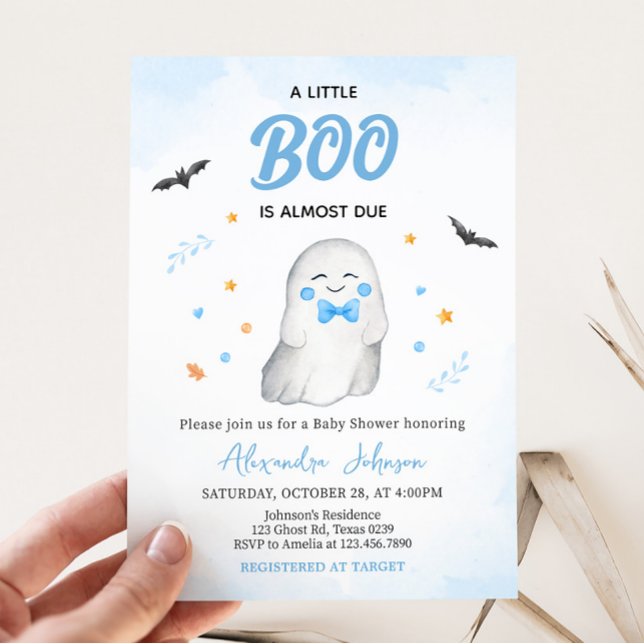 Invitation Baby shower d'Halloween Ghost (Blue A Little Boo Baby Shower Invitation)