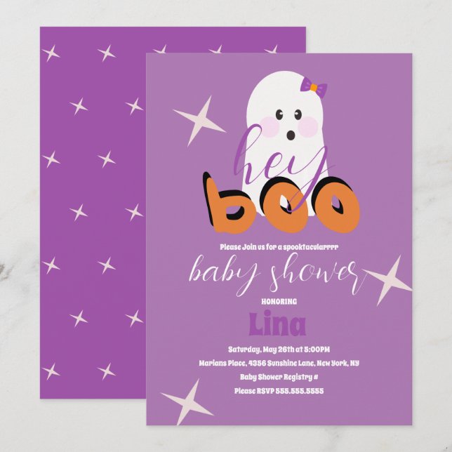 Invitation Baby shower d'Halloween Ghost Cute Retro Script In (Devant / Derrière)