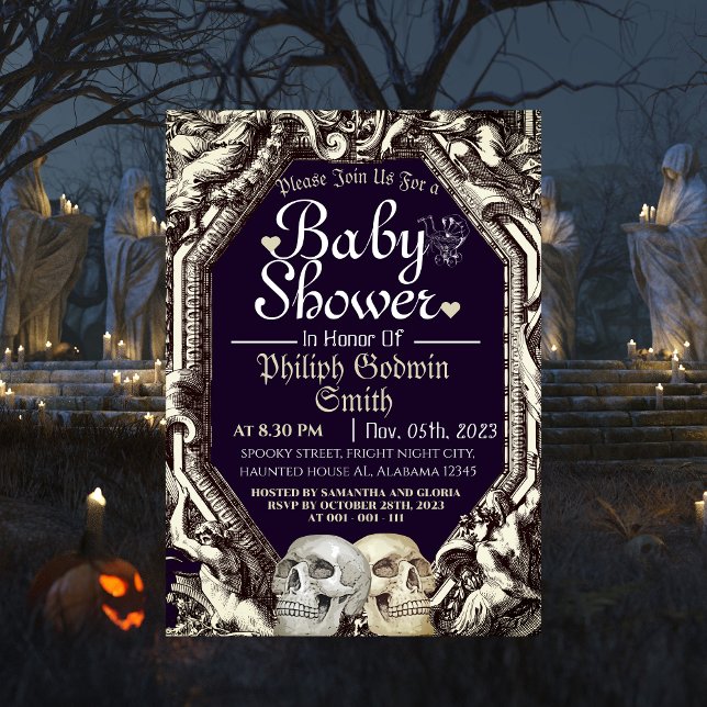 Invitation Baby shower d'Halloween gothique vintage (Créateur téléchargé)
