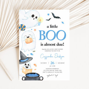 Invitation Baby shower d'Halloween Little Boo Bleu