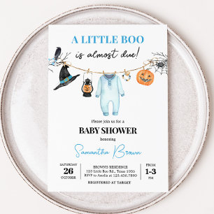 Invitation Baby shower d'Halloween Little Boo Bleu