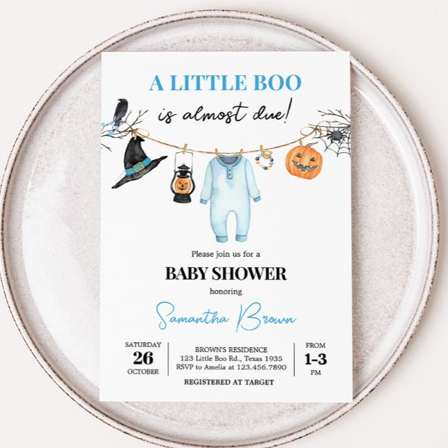 Invitation Baby shower d'Halloween Little Boo Bleu (Halloween Baby Clothes Baby Shower Invitation
)
