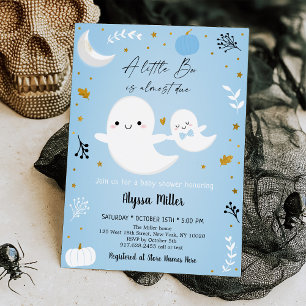 Invitation Baby shower d'Halloween Little Boo Blue Ghost