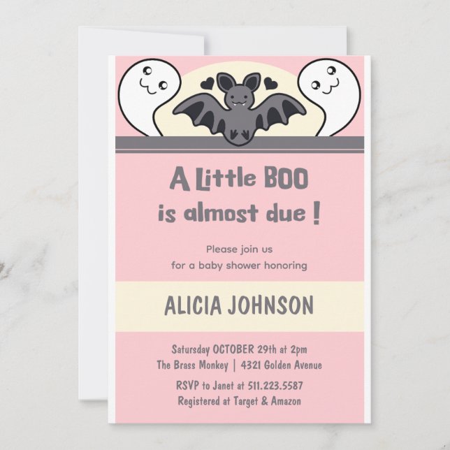 Invitation Baby shower d'Halloween Little Boo Cute (Devant)