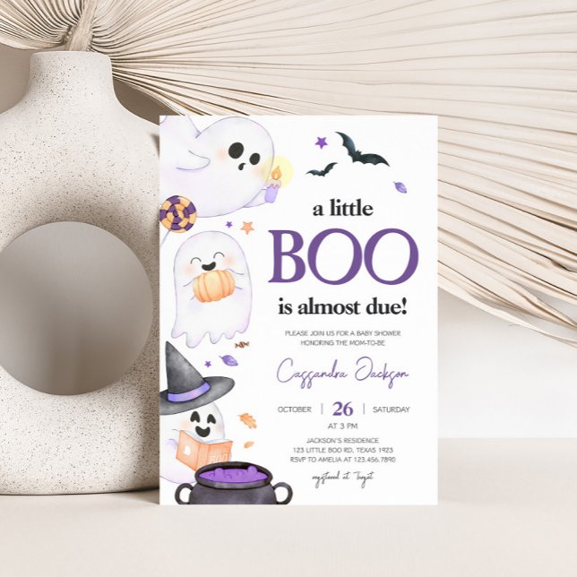 Invitation Baby shower d'Halloween Little Boo violet (Purple Little Boo Invitation )