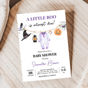 Invitation Baby shower d'Halloween Little Boo violet
