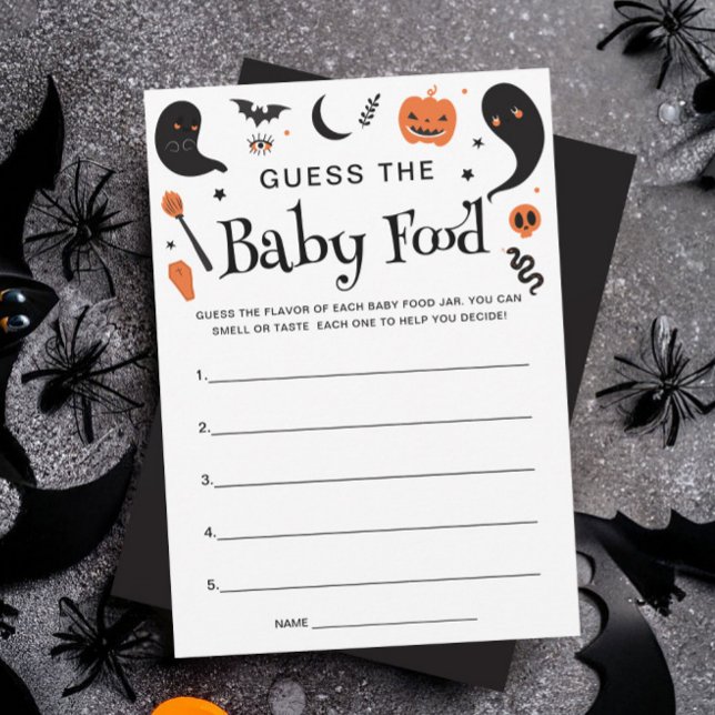 Invitation Baby shower d'Halloween noir Baby Food Game Card (Créateur téléchargé)