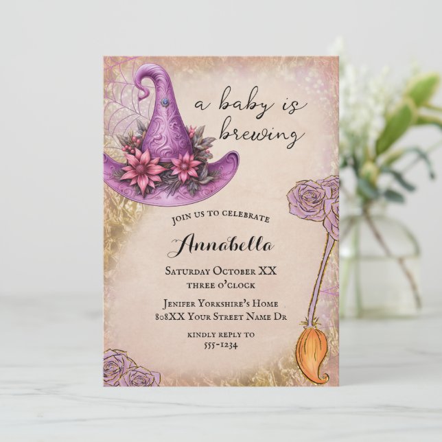 Invitation Baby shower d'Halloween pour bébé rose (Debout devant)