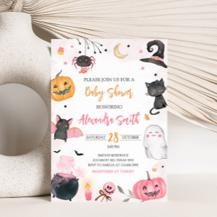 Invitation Baby shower d'Halloween rose