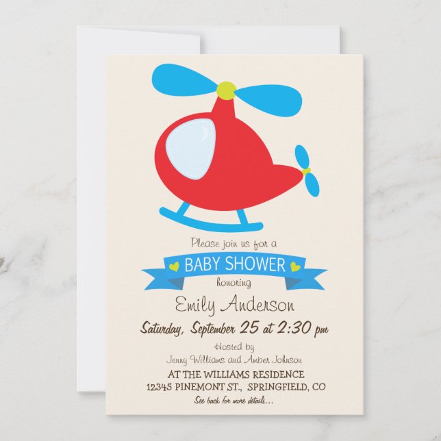Invitation Baby shower d'hélicoptère Red & Blue Toy (Devant)