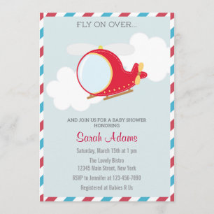 Invitation Baby shower d'hélicoptère Rouge bleu
