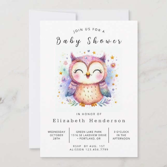Invitation Baby shower d'hiboux amusant et imprimable (Devant)