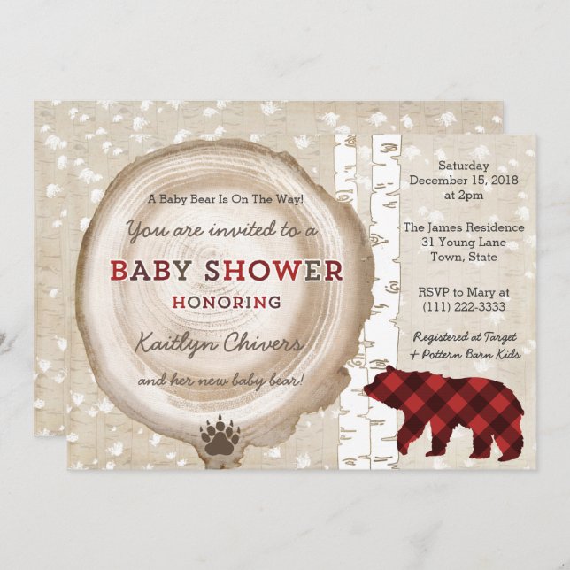 Invitation Baby shower d'hiver à bouleau d'argent planté pour (Devant / Derrière)