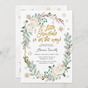 Invitation Baby shower d'hiver aux flocons de neige floraux b