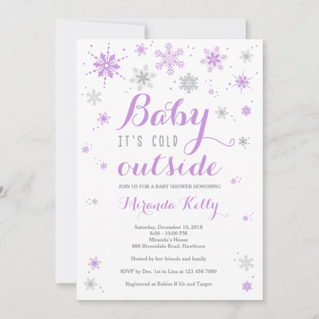 Invitation Baby shower d'hiver, Baby shower rose (Devant)