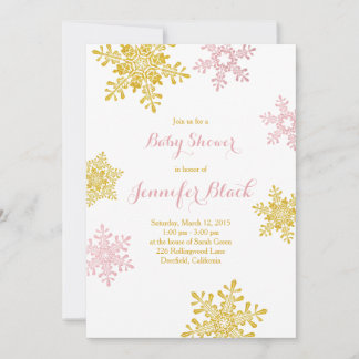 Invitation Baby shower d'hiver | Blanc rose or