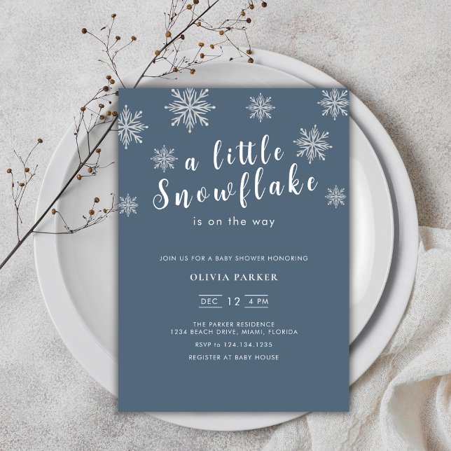 Invitation Baby shower d'hiver bleu bleu marine (Navy Blue Minimalist Boho Blue Winter Baby Shower Invitation)