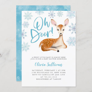 Invitation Baby shower d'hiver bleu cerf