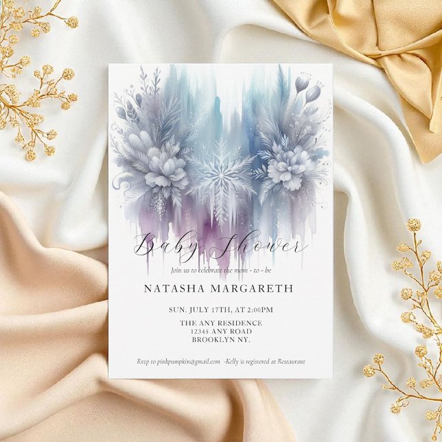 Invitation Baby shower d'hiver Blue Silver Snowflake Élégant (Créateur téléchargé)