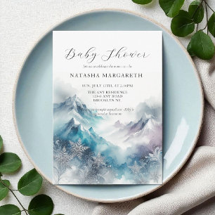 Invitation Baby shower d'hiver Blue Silver Snowflake Élégant