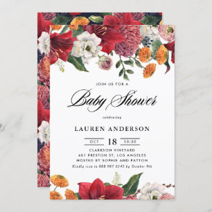Invitation Baby shower d'hiver botanique Amaryllis et Mums