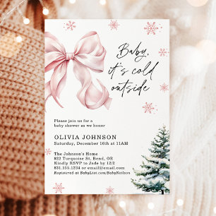 Invitation Baby shower d'hiver, Bow rose Il fait froid dehors