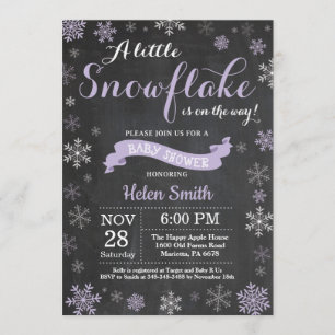 Invitation Baby shower d'hiver Chalet de flocon de neige viol