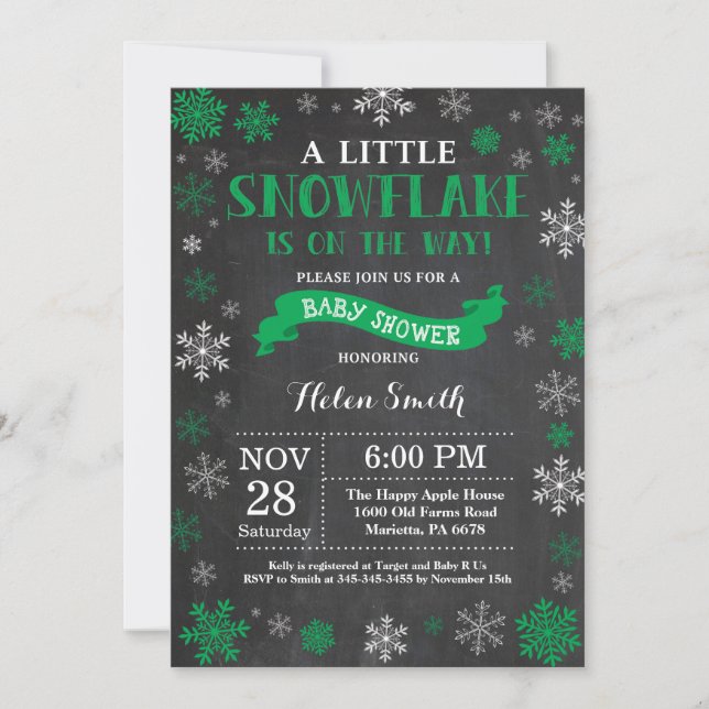 Invitation Baby shower d'hiver Chalet de flocons de neige ver (Devant)