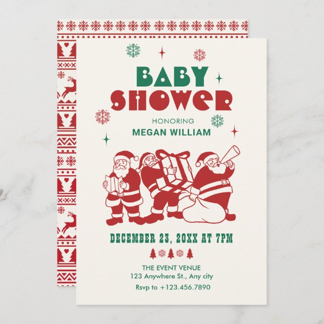 Invitation Baby shower d'hiver classique père Noël (Devant / Derrière)