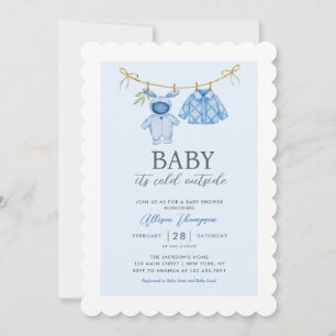 Invitation Baby shower d'hiver Cute Blue Boy Clothesline