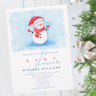 Invitation Baby shower d'hiver Cute Little Snowman Aquarelle