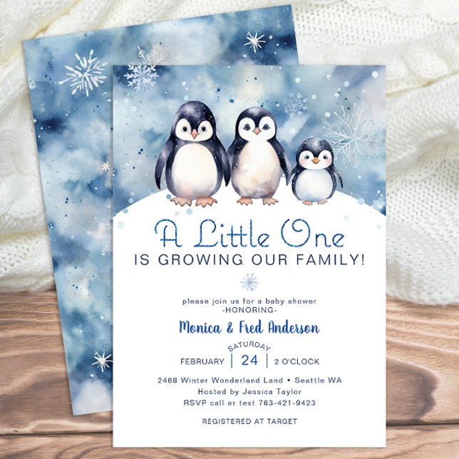 Invitation Baby shower d'hiver de la famille Pengu (Penguin Family Baby Shower Invite)