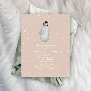 Invitation Baby shower d'hiver de la fille rose pingouin bébé