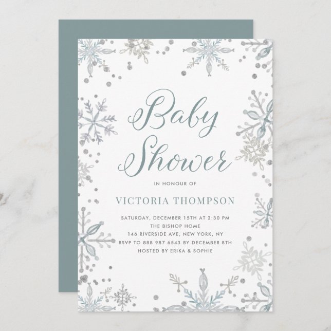 Invitation Baby shower d'hiver de la Parties scintillant des  (Devant / Derrière)