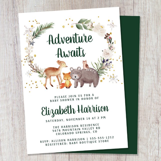 Invitation Baby shower d'hiver de l'aquarelle des animaux des (Créateur téléchargé)