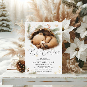 Invitation Baby shower d'hiver de l'ours des bois à l'extérie